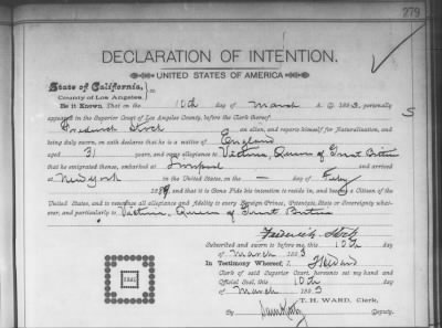 Thumbnail for Stock, Frederick > Declaration of Intention (1893)