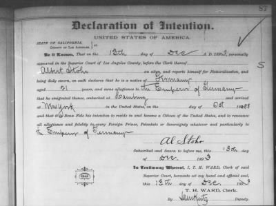 Thumbnail for Stohr, Albert > Declaration of Intention (1893)