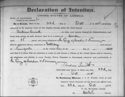 Thumbnail for Smith, Andrew > Declaration of Intention (1894)