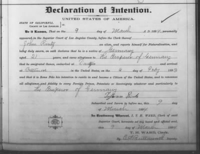 Thumbnail for Rintz, John > Declaration of Intention (1894)