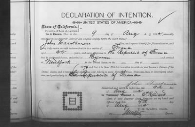 Thumbnail for Harotcarena, John > Declaration of Intention (1892)