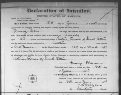 Thumbnail for Ham, Henry > Declaration of Intention (1893)