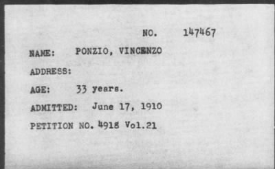 1910 > PONZIO, VINCENZO