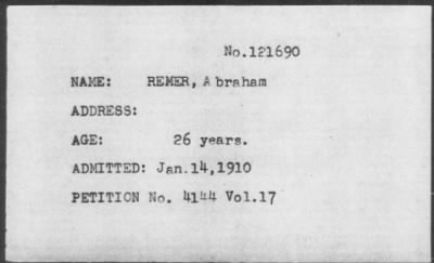 1910 > REMER, Abraham