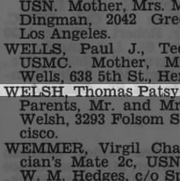 Thumbnail for Welsh, Thomas Patsy